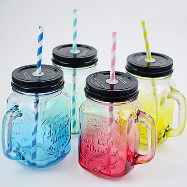 500ml Mason Jar glass cup beverage mug with lid straw summer Ice Cream Fruit Cold Drinking 600x600