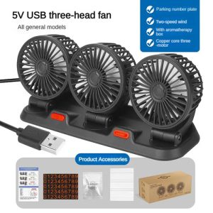 Car Fan 360 Rotatable Auto Car Cooling Fan Dual Three Head Car Electric Fan USB 2 300x300
