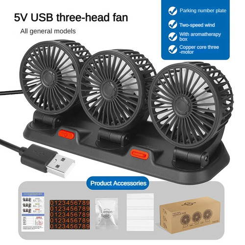 Car Fan 360 Rotatable Auto Car Cooling Fan Dual Three Head Car Electric Fan USB 2