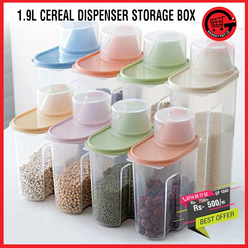 1.9L / 2.5L  Dry Food Storage Container Plastic Box Cereal Dispenser Pasta Snack Food Storage Containers Airtight Containers organizer