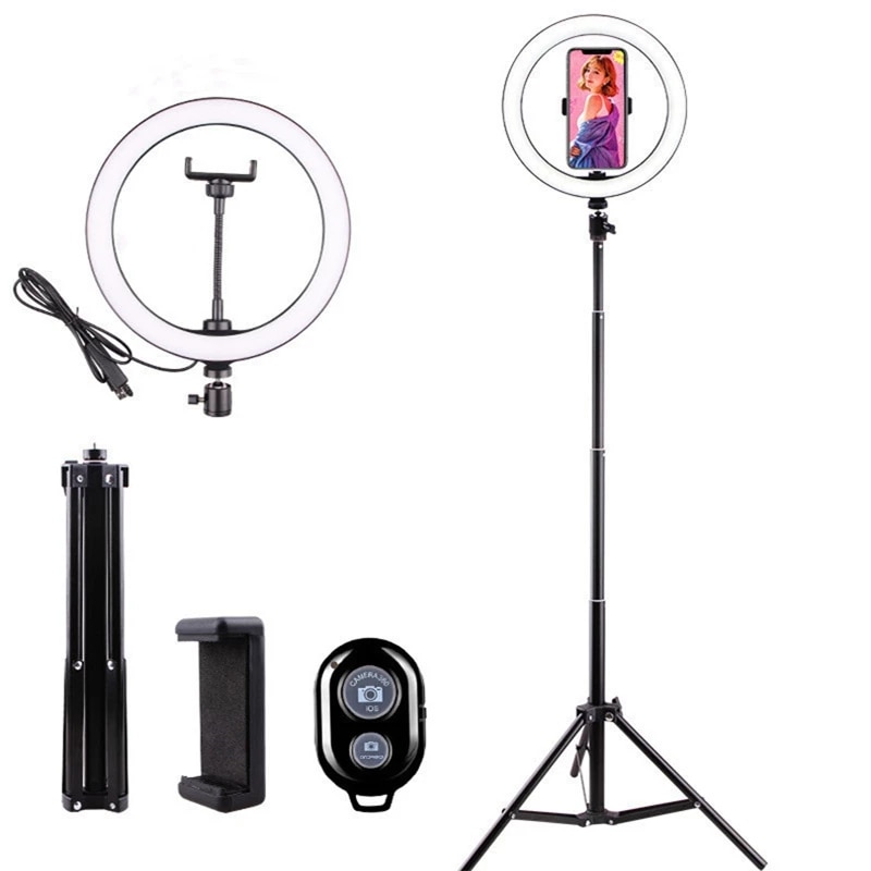Ring Light With 8ft Stand Tripod 10 Inch Selfie LED Ring Light With Adjustable Phone Holder 360 Rotatable Ring LED Studio Camera