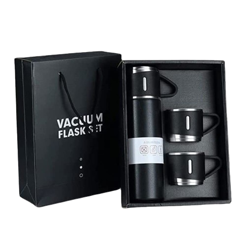 Vacuum Flask Bottle Set With 3 Stainless Steel Cups