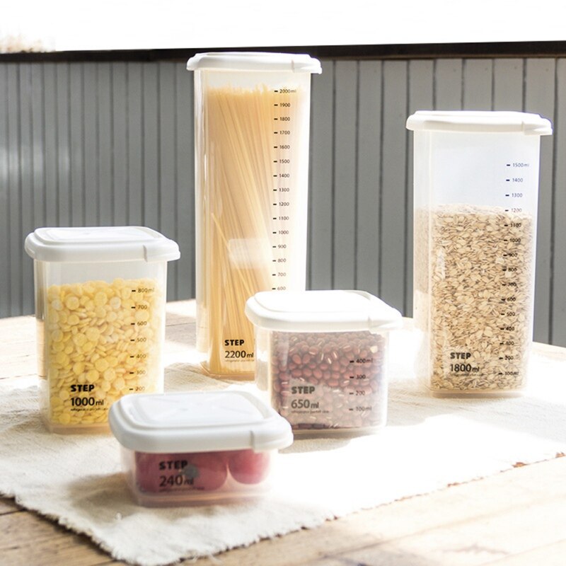 Vacuum Food Plastic Coffee Sealed Set with Scale Bar Mark Square Kitchen Storage Box Innovative Grain Storage Box