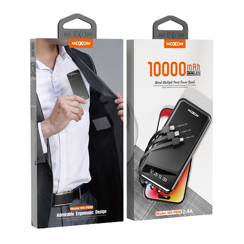 MOXOM Power Bank LED In Build Wired Multiple Ports 10000mAh