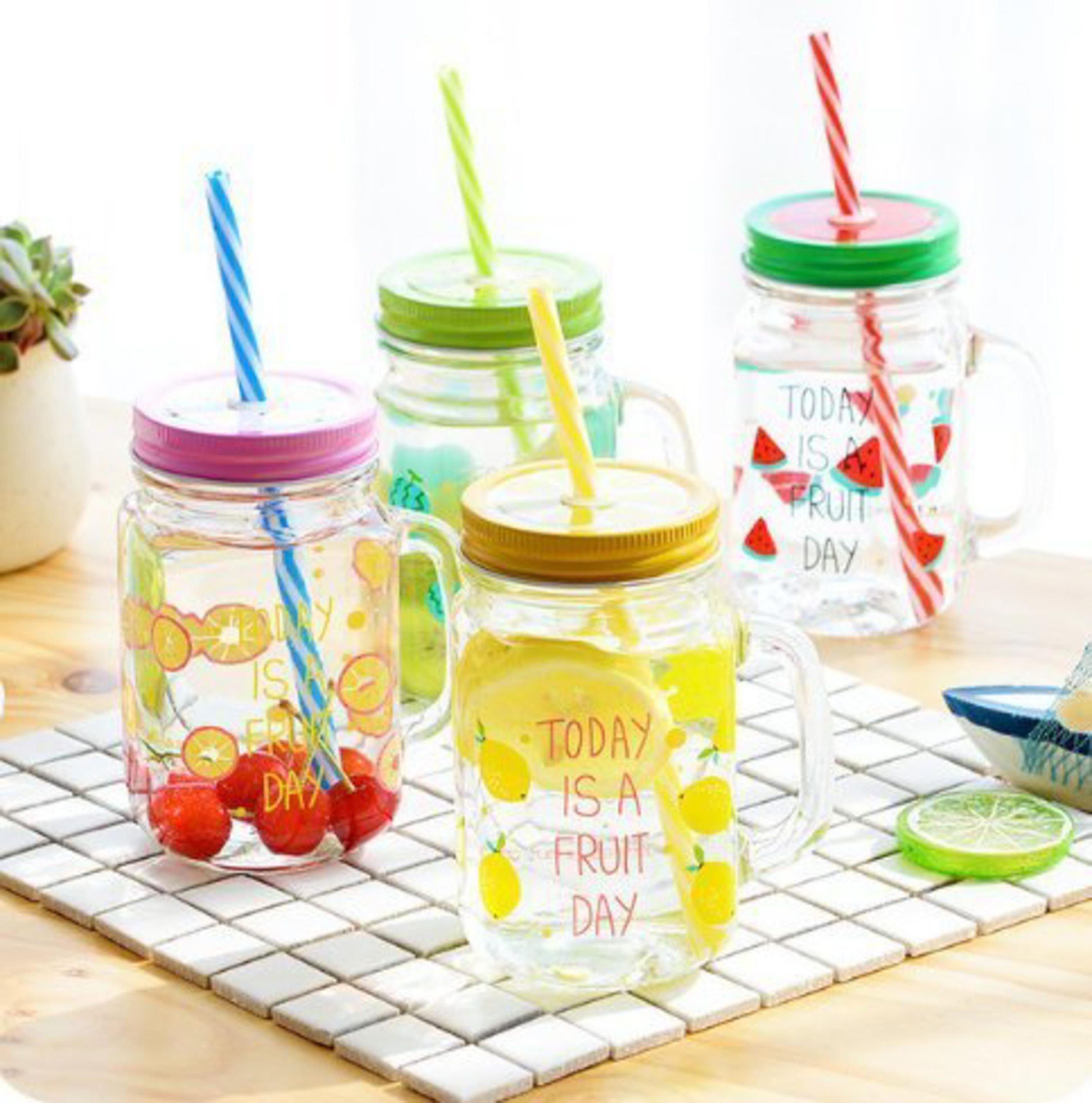 Printed Glass Juice Mug 450Ml